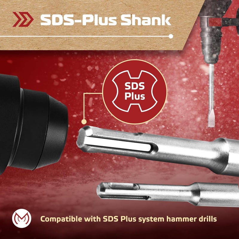 MonoPro SDS Plus Chisel Set for Rotary Hammer Drills, 6 PCS SDS Chisel Set Includes Point, Flat, Scaling, Groove, Scraping, Tile, Hammer Drill Bits for Brick, Concrete, Block, Masonry - Image 5
